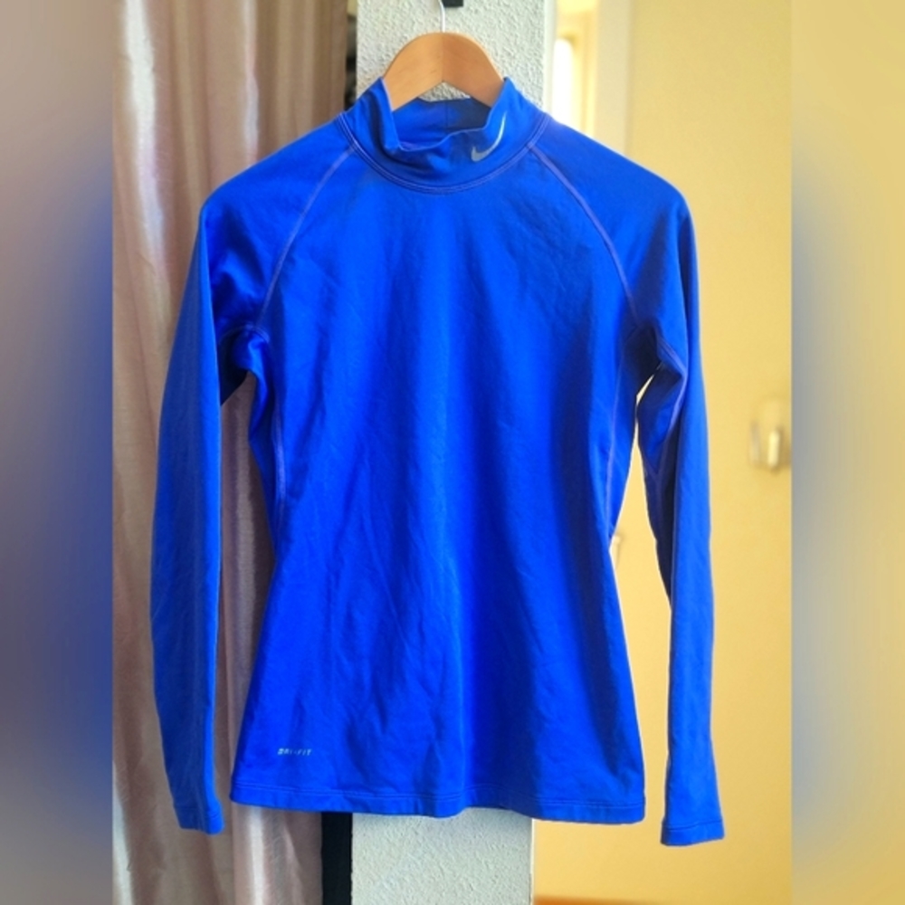 Blue nike pro‎ combat dri fit high neck shirt